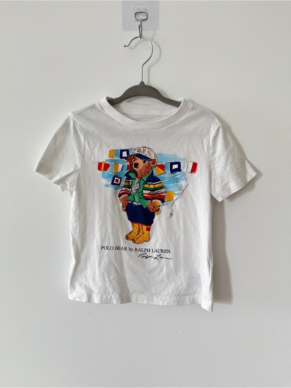 Ralph Lauren White Tee with Multi-Color Polo Bear Graphic
